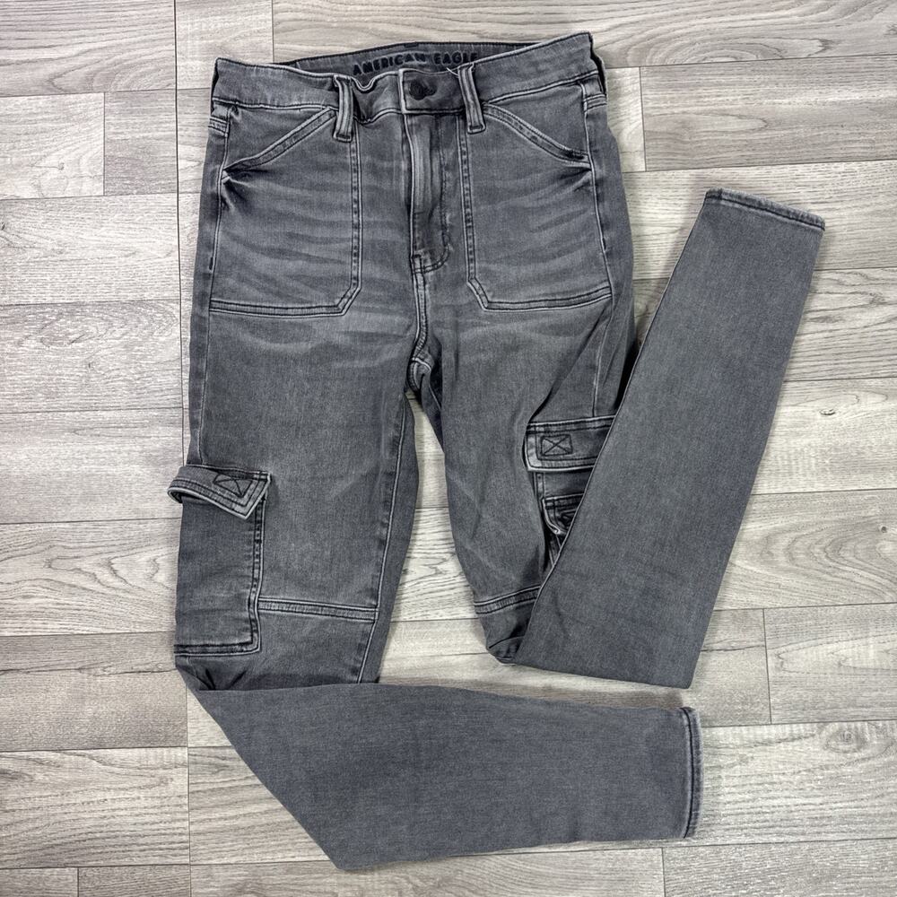 American Eagle Super Hi-Rise Jegging Jeans Cargo Gray Wash sz 6 Long